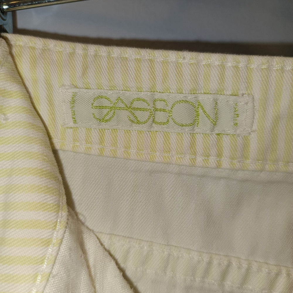 Vintage 80s Sasson Lime Green Striped Pants High Waist Tapered Baggy Pastel RARE